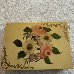 Hand-Painted Floral Trinket Box in Cream and Pink